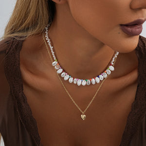 Colorful Pearl Love Pendant Necklace for Women Chain Jewelry