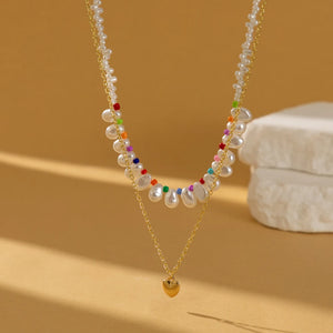 Colorful Pearl Love Pendant Necklace for Women Chain Jewelry