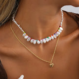 Colorful Pearl Love Pendant Necklace for Women Chain Jewelry