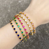 Colorful Round Beads Crystal Cuff Bangles for Women Copper Plated Adjustable