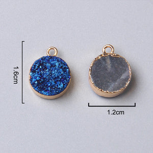 Round Druzy Crystal Charms for Jewelry Making DIY 2Pcs