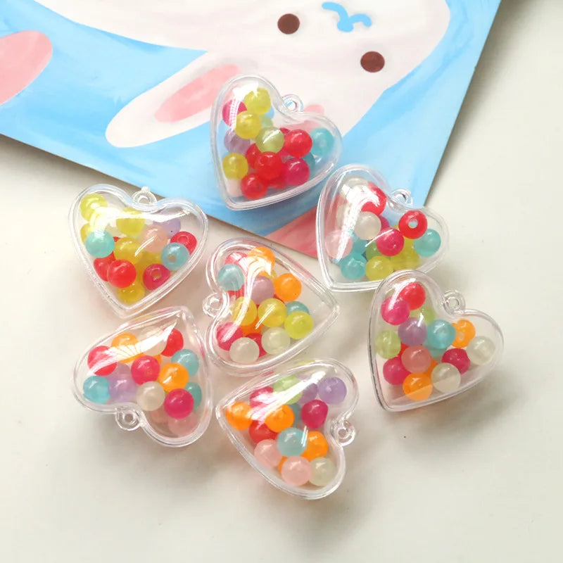 Plastic Heart Charms with Jelly Beads for DIY Jewelry Making