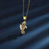 Colorful Seahorse Pendant Necklace Stainless Steel Chain Choker