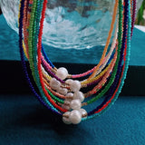 Colorful Seed Beads Chain Choker Necklace with Baroque Pearl Charm