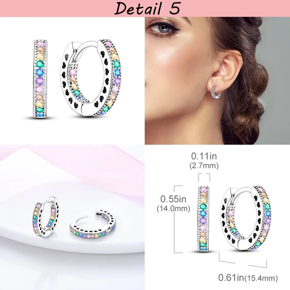 Multicolor Zircon Hoop Earrings Rainbow Silver Jewelry Gift for Women