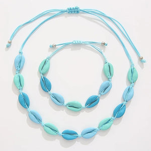 Colorful Shells Necklace Bracelet Set Seashells Chain Rope Girl Choker Jewelry