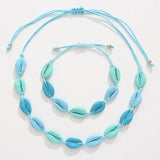 Colorful Shells Necklace Bracelet Set Seashells Chain Rope Girl Choker Jewelry