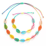 Colorful Shells Necklace Bracelet Set Seashells Chain Rope Girl Choker Jewelry