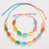 Colorful Shells Necklace Bracelet Set Seashells Chain Rope Girl Choker Jewelry
