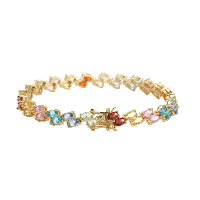 Colorful Stone Bracelet Brass CZ Chain Bracelets Women Jewelry Gift