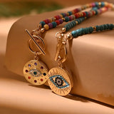 Colorful Stone Choker Necklace Evil Charm Pendant Bead Necklace
