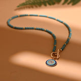 Colorful Stone Choker Necklace Evil Charm Pendant Bead Necklace