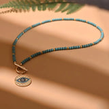 Colorful Stone Choker Necklace Evil Charm Pendant Bead Necklace