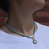 Colorful Stone Choker Necklace Evil Charm Pendant Bead Necklace