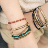Colorful Stone Metallic Copper Bracelet Row Female Male Jewelry Unique
