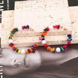 Colorful Stone Pearl Za Hoop Earrings Women Round Stud Earrings