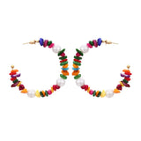 Colorful Stone Pearl Za Hoop Earrings Women Round Stud Earrings