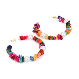 Colorful Stone Pearl Za Hoop Earrings Women Round Stud Earrings