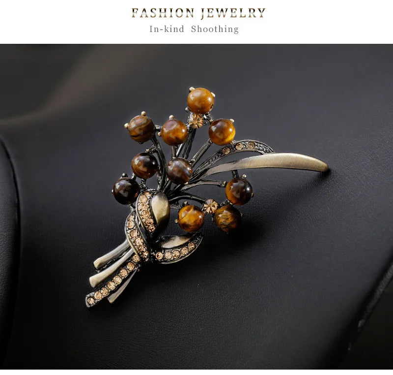 Colorful Stone Tree Brooches Large Bouquet Pin For Women Dress Suit Scarf Coat
