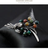 Colorful Stone Tree Brooches Large Bouquet Pin For Women Dress Suit Scarf Coat