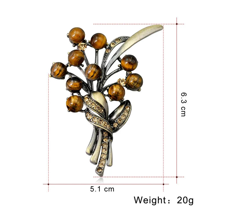 Colorful Stone Tree Brooches Large Bouquet Pin For Women Dress Suit Scarf Coat