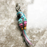 Colorful Parrot Pendant 925 Sterling Silver Dangle Charm Women's Jewelry