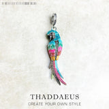 Colorful Parrot Pendant 925 Sterling Silver Dangle Charm Women's Jewelry