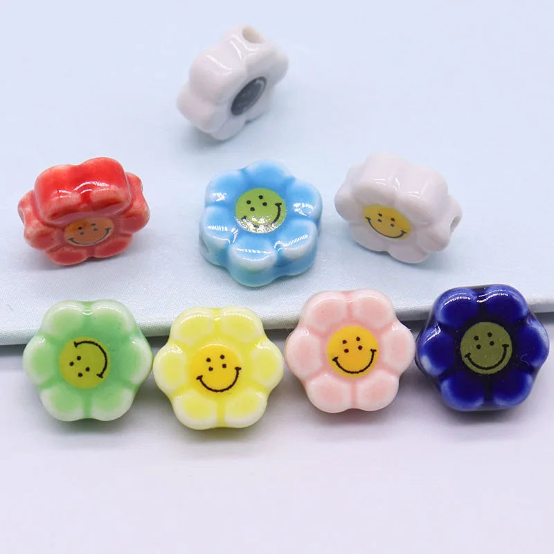 Colorful Sunflower Smile Face Ceramic Beads For DIY Necklace Bracelet
