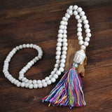 Colorful Tassel Necklace Turquoise Buddha Head Wooden Bead Pendant