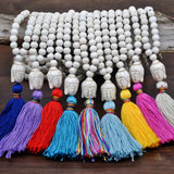 Colorful Tassel Necklace Turquoise Buddha Head Wooden Bead Pendant