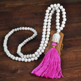 Colorful Tassel Necklace Turquoise Buddha Head Wooden Bead Pendant