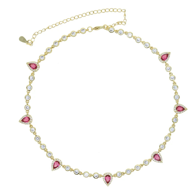 Colorful CZ Bezel Set Women Choker Necklace