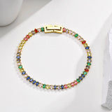 Colorful Tennis Bracelet Women, CZ Chain, Stainless Steel Link