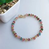 Colorful Tourmaline Bracelet Natural Stone Chip Beads Reiki Lucky