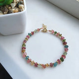 Colorful Tourmaline Bracelet Natural Stone Chip Beads Reiki Lucky