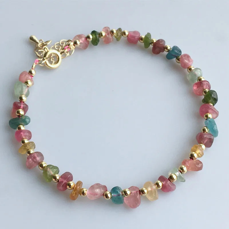 Colorful Tourmaline Bracelet Natural Stone Chip Beads Reiki Lucky