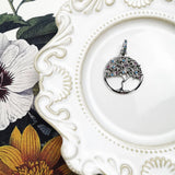 Colorful Tree Round Disc Necklace Pendant 925 Sterling Silver Spring Gift
