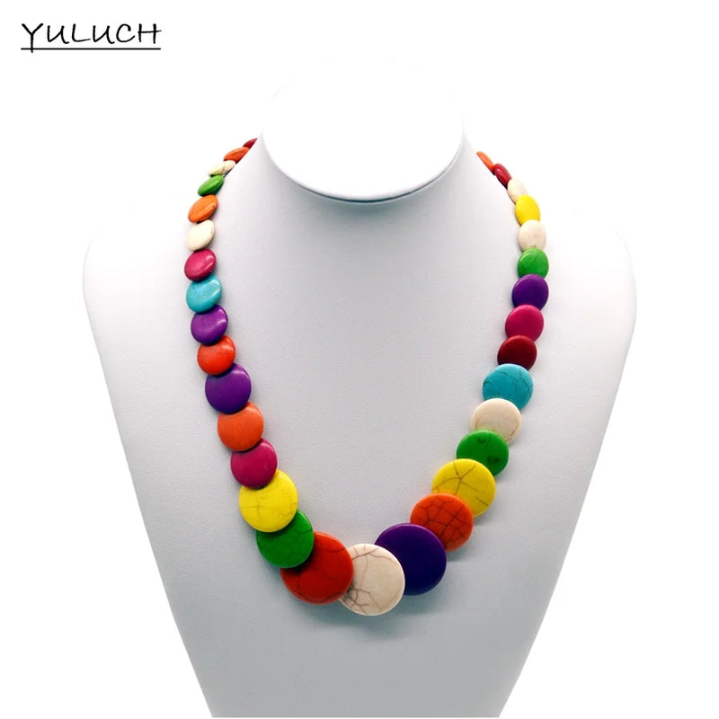 Colorful Turquoise Choker Necklace for Women Beaded Stone Jewelry