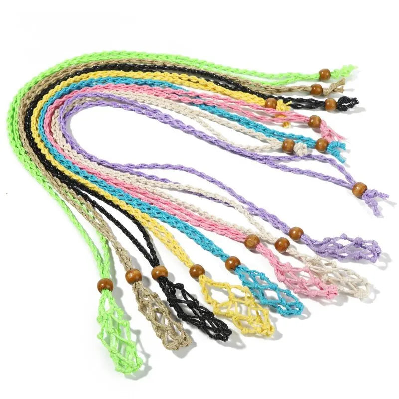Colorful Woven Necklace Cord Empty Stone Holder Fish Net Amulets