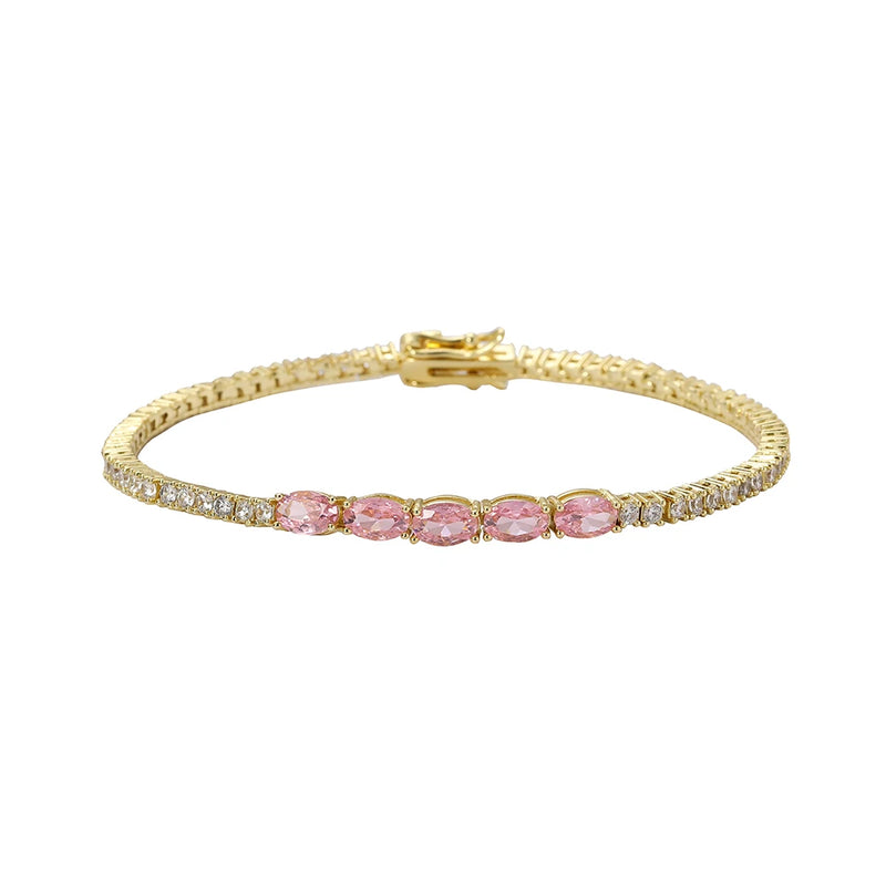 Colorful Women Bracelet Brass Pink CZ Tennis Bracelet Jewelry Gift