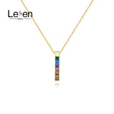 Colorful Zircon 925 Sterling Silver Bar Pendant Necklaces Jewelry