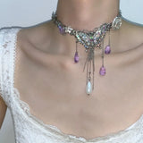 Colorful Butterfly Tassels Choker Necklace for Women Y2k Jewelry