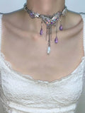 Colorful Butterfly Tassels Choker Necklace for Women Y2k Jewelry