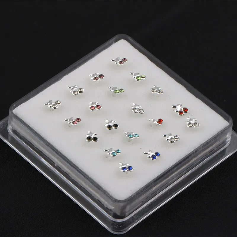 Colorful Zircon Crystal Cherry Nose Stud Body Jewelry Set