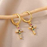 Colorful Zircon Drop Earrings for Women Stainless Steel Dangle Earring