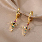 Colorful Zircon Drop Earrings for Women Stainless Steel Dangle Earring