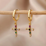 Colorful Zircon Drop Earrings for Women Stainless Steel Dangle Earring