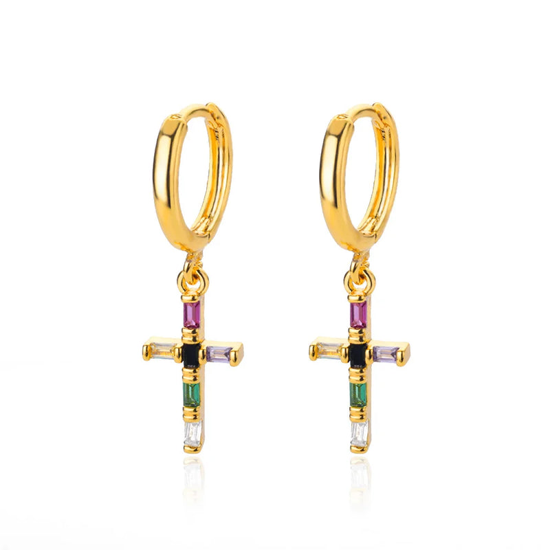 Colorful Zircon Drop Earrings for Women Stainless Steel Dangle Earring
