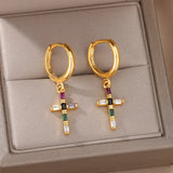 Colorful Zircon Drop Earrings for Women Stainless Steel Dangle Earring