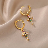 Colorful Zircon Drop Earrings for Women Stainless Steel Dangle Earring